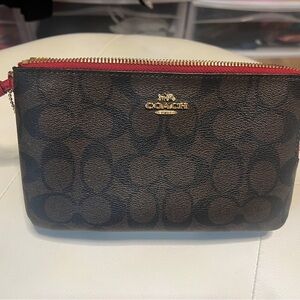Coach Brown and Red Wristlet